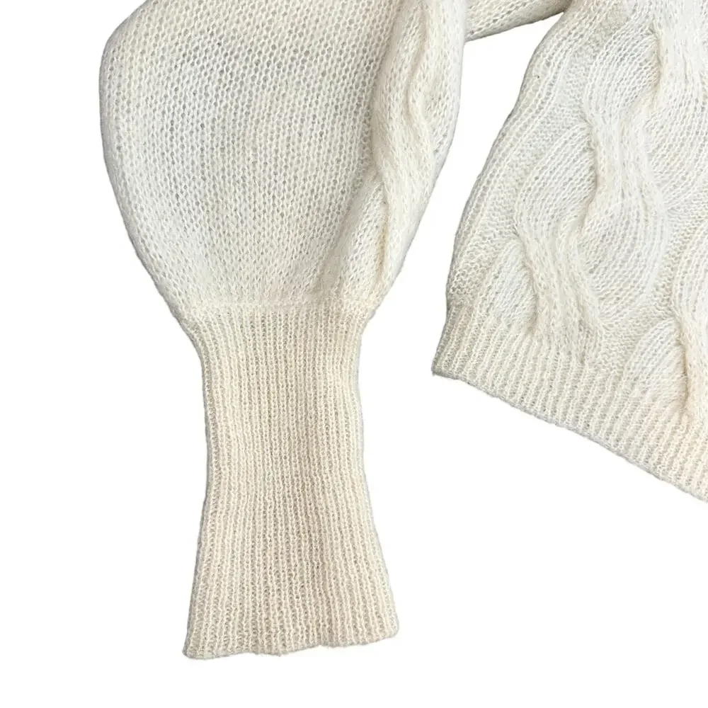 Greta Boldini Eclaire Ivory Mohair Merino Wool Balloon Sleeve Sweater XS Italy